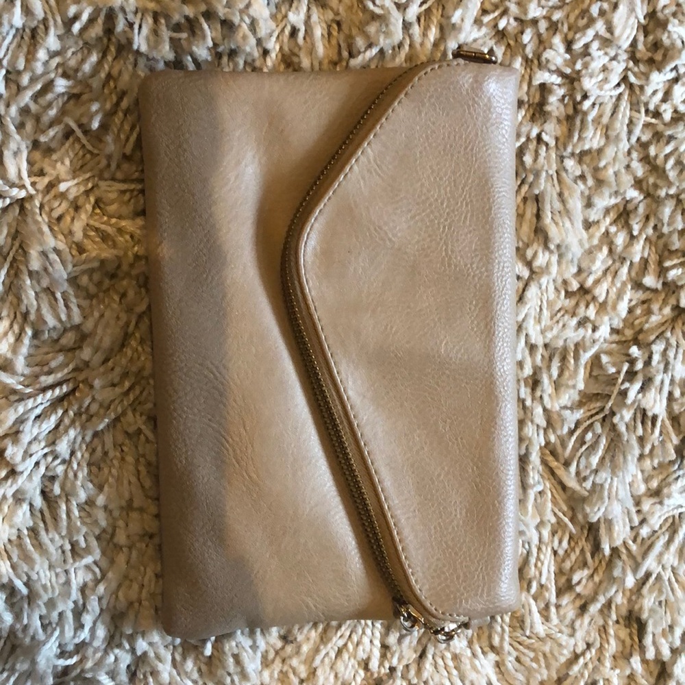 Taupe leather clutch assymetrical